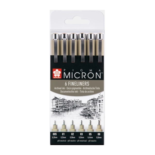 SET 6 ROTULADORES CALIBRADOS PIGMA MICRON