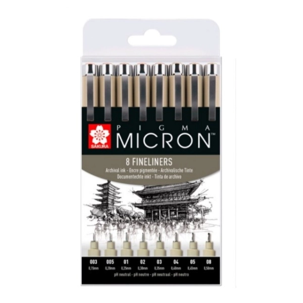 SET 8 ROTULADORES CALIBRADOS PIGMA MICRON