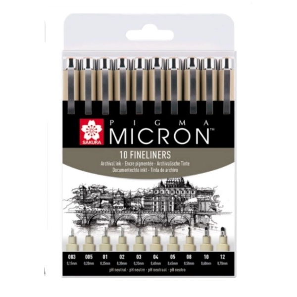 SET 10 ROTULADORES CALIBRADOS PIGMA MICRON