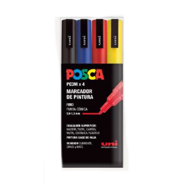 POSCA 4 ROTULADORES 3M BASICOS