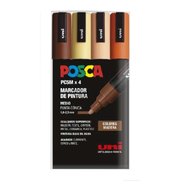 POSCA 4 ROTULADORES 5M COLORES MADERA