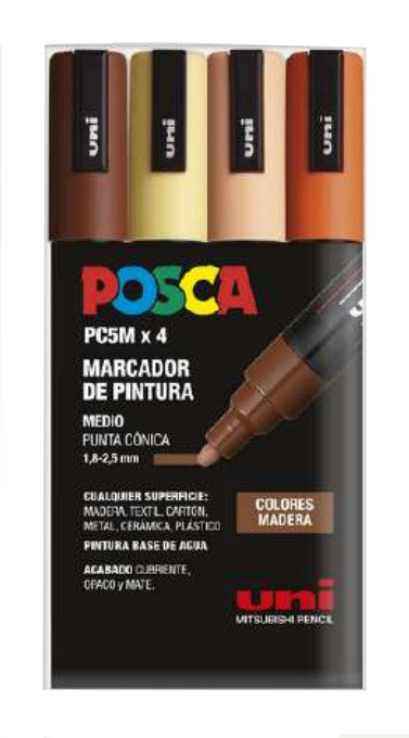 POSCA 4 ROTULADORES 5M COLORES MADERA